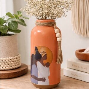 World Market Color Me Koby Matte Coral African Women Boho Art Decor Vase